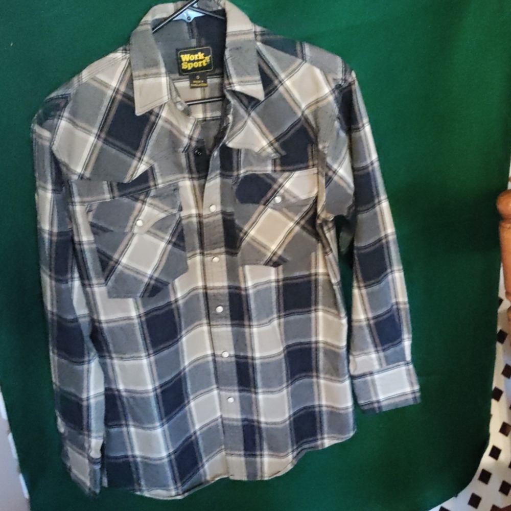 worksport small plaid all cotton with button snaps